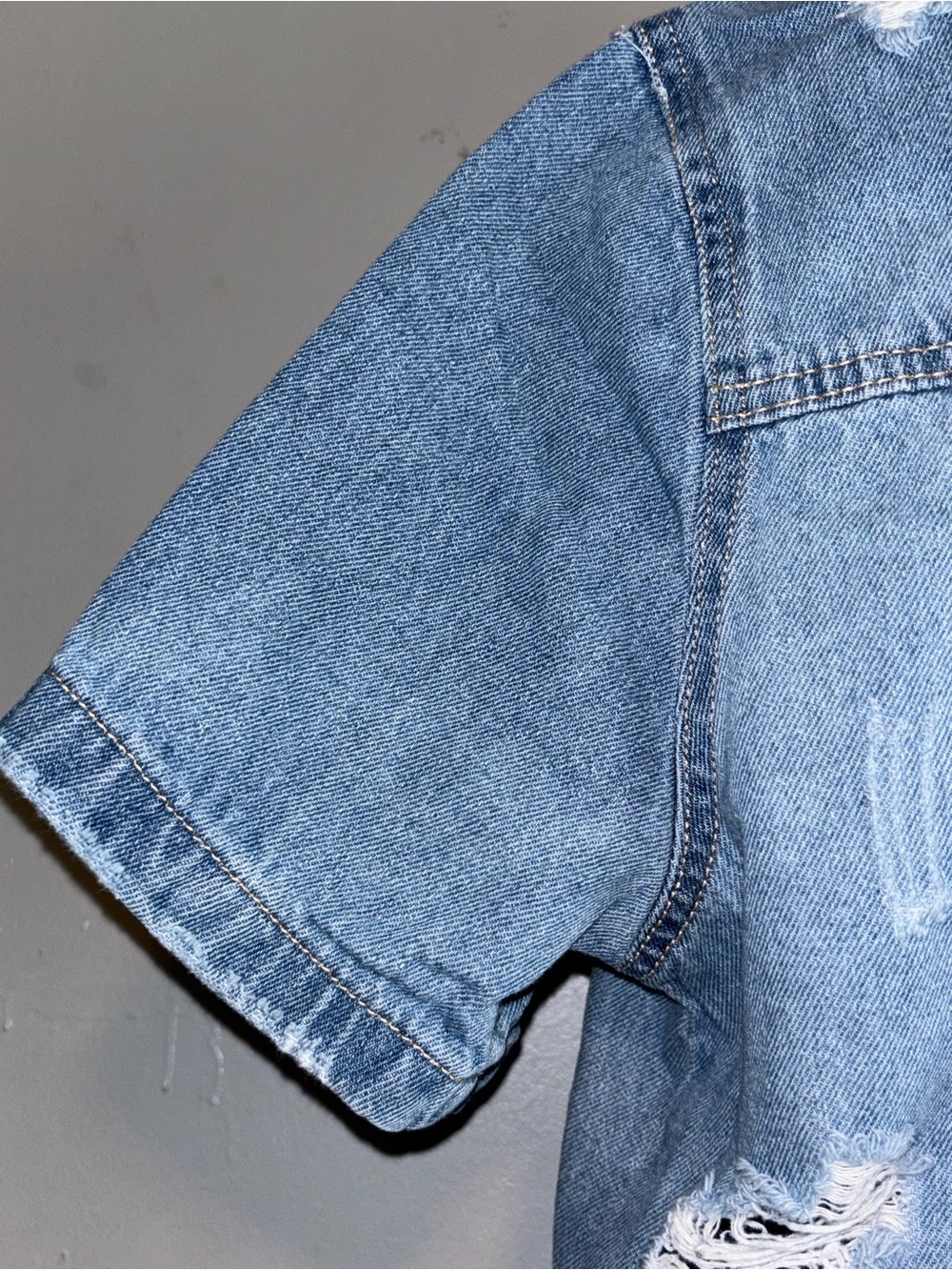 Cropped Light Blue Denim Jacket - Short Sleeve Jean Jacket - Picture 8 of 11